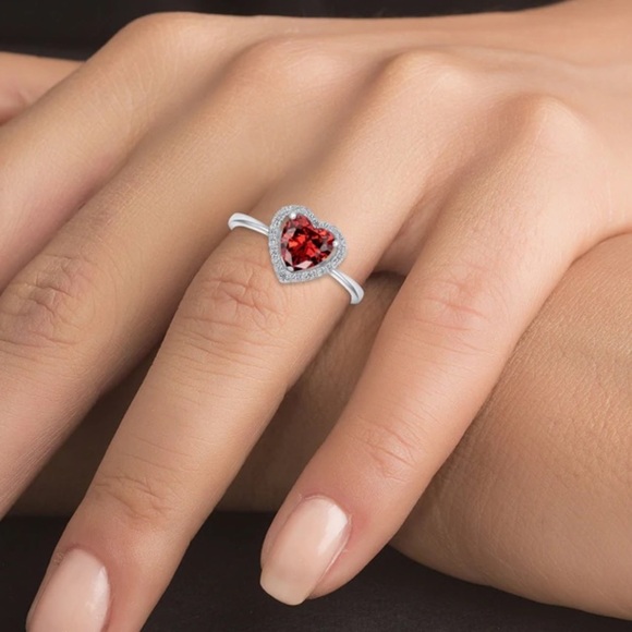 14k White gold plated 1ct Haert Red CZ Engagement Ring 5 6 7 8 9 10 - Picture 2 of 6